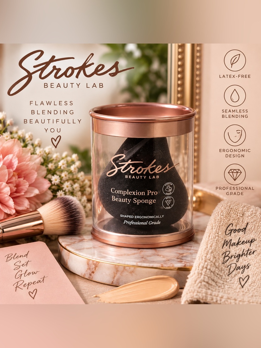 Strokes Beauty Lab Complexion Pro Beauty Sponge Black Professional Grade NIB